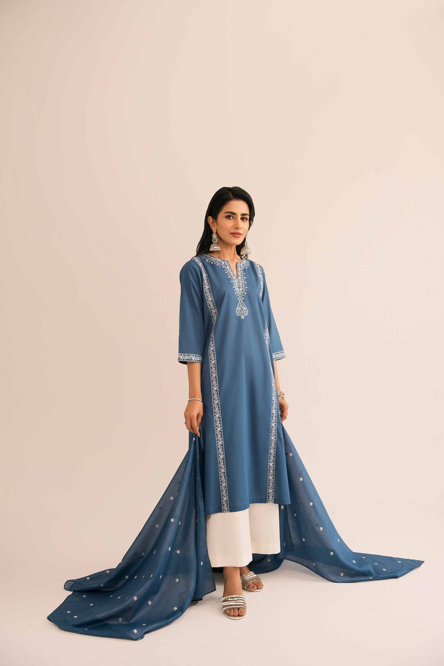 Blue embroidered cambric suit