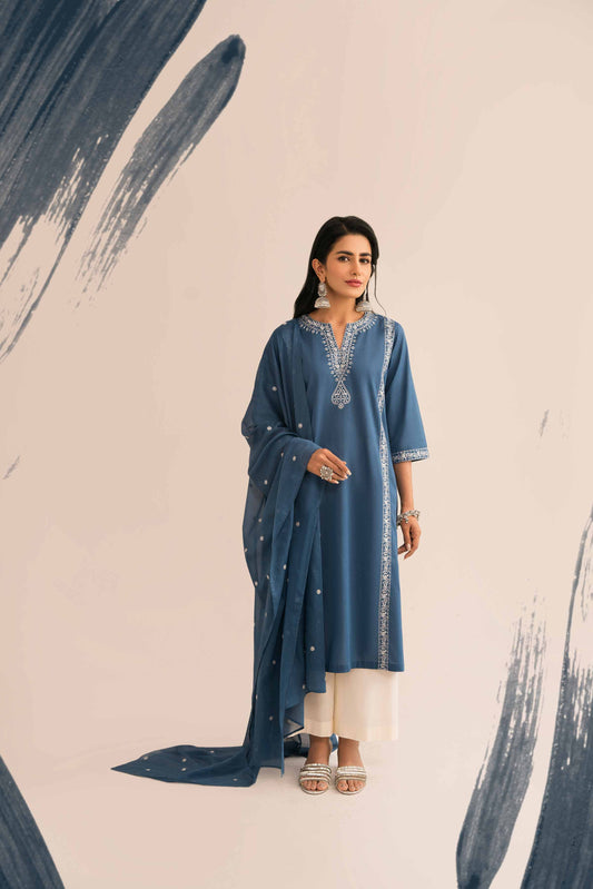 Blue embroidered cambric suit