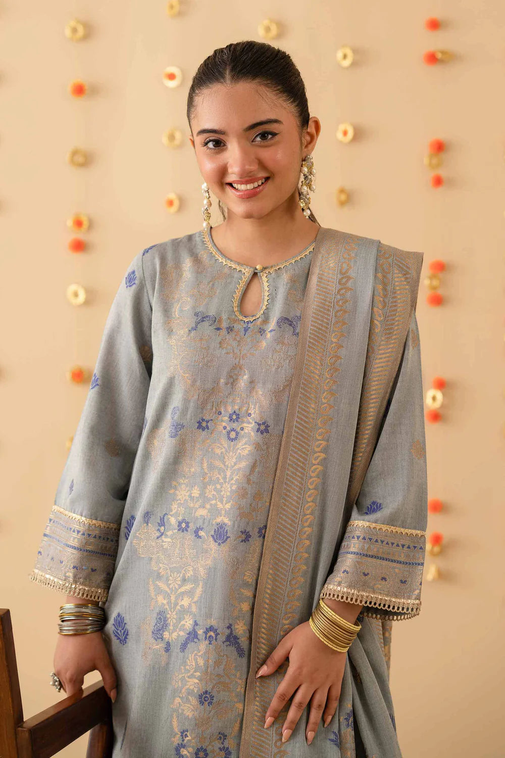 Grey lawn jacquard suit