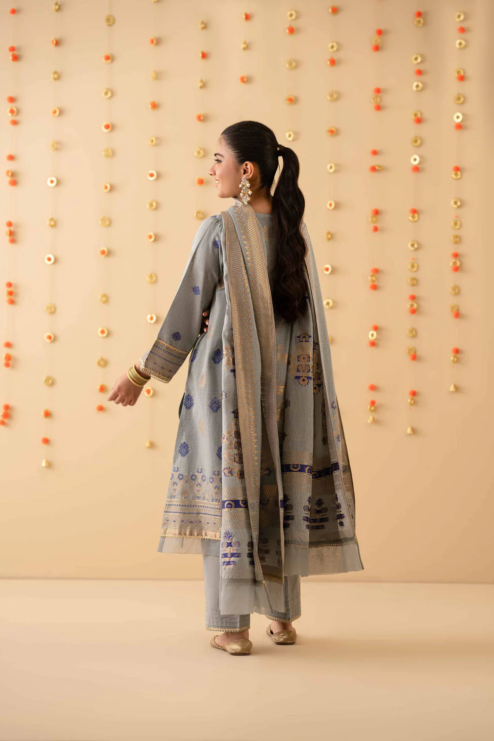 Grey lawn jacquard suit