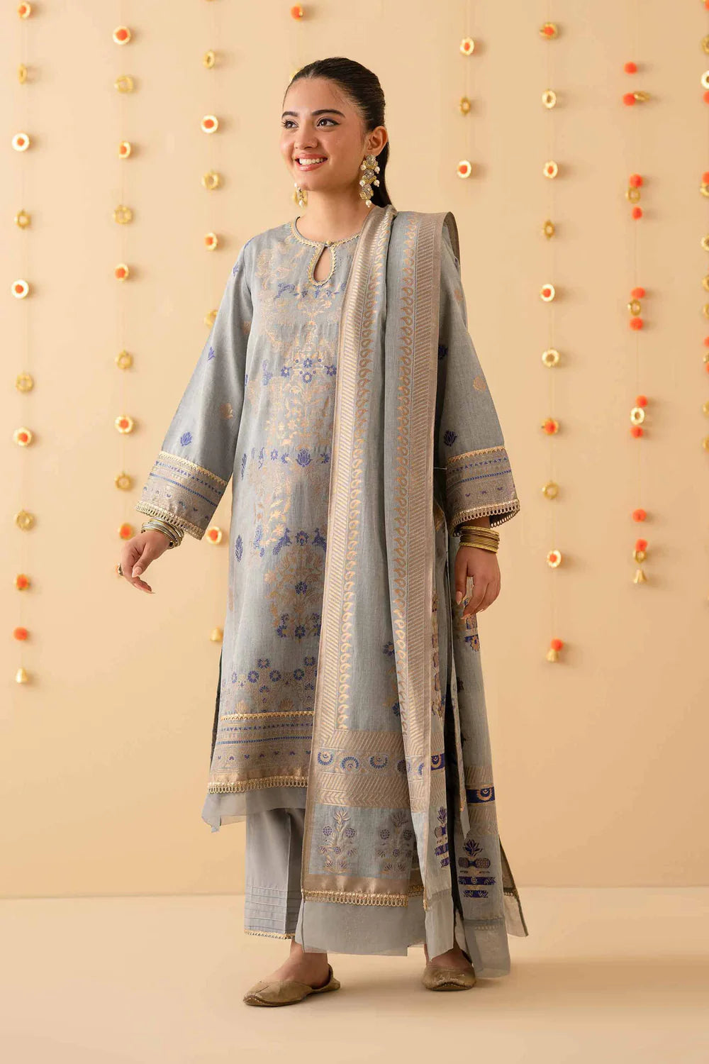 Grey lawn jacquard suit