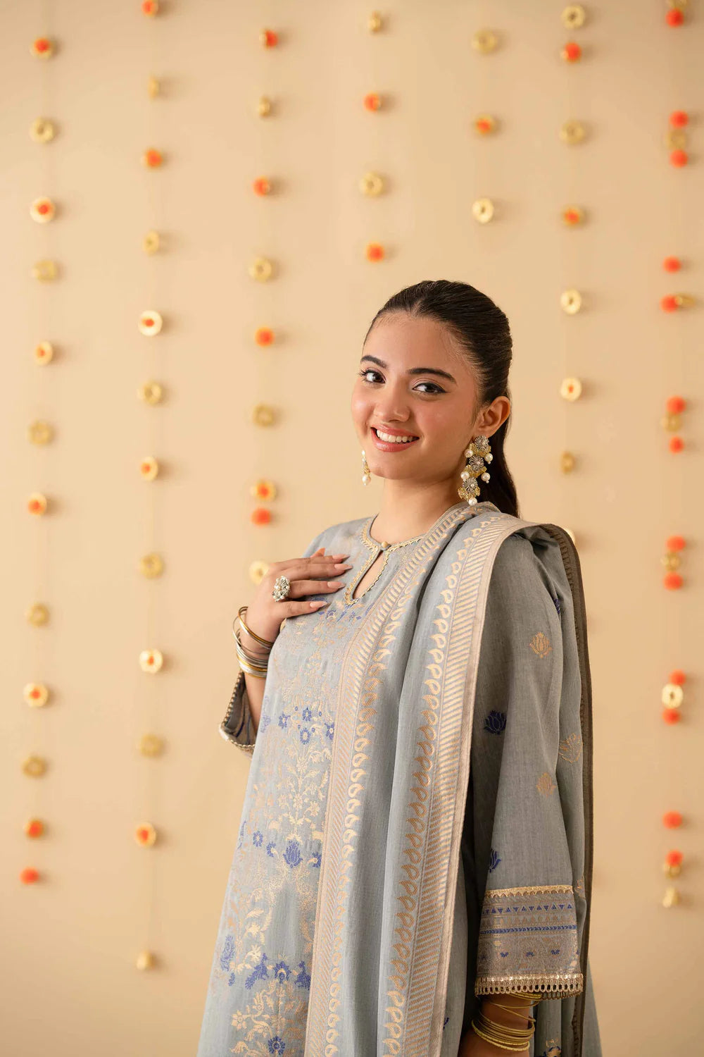 Grey lawn jacquard suit