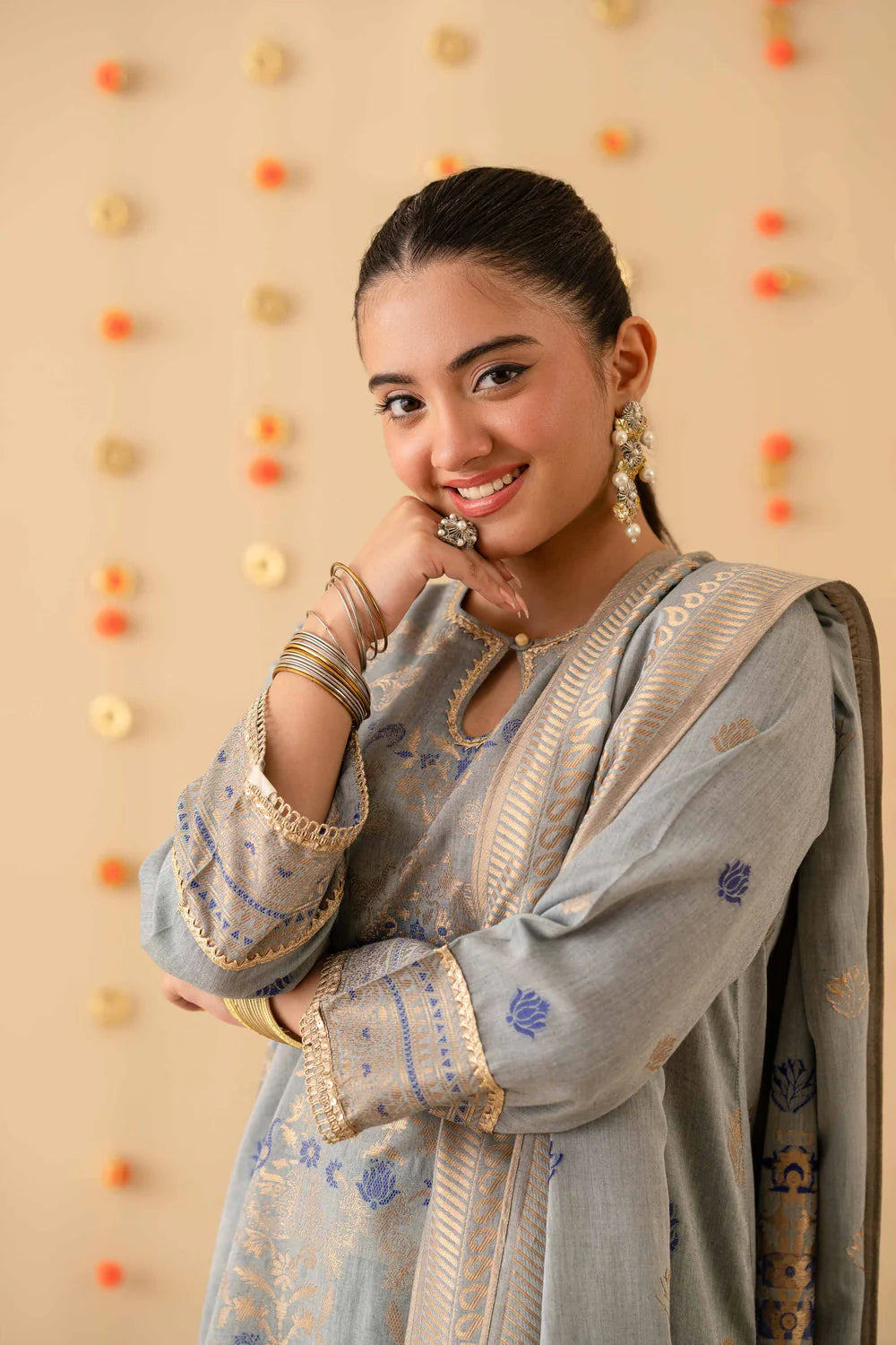 Grey lawn jacquard suit