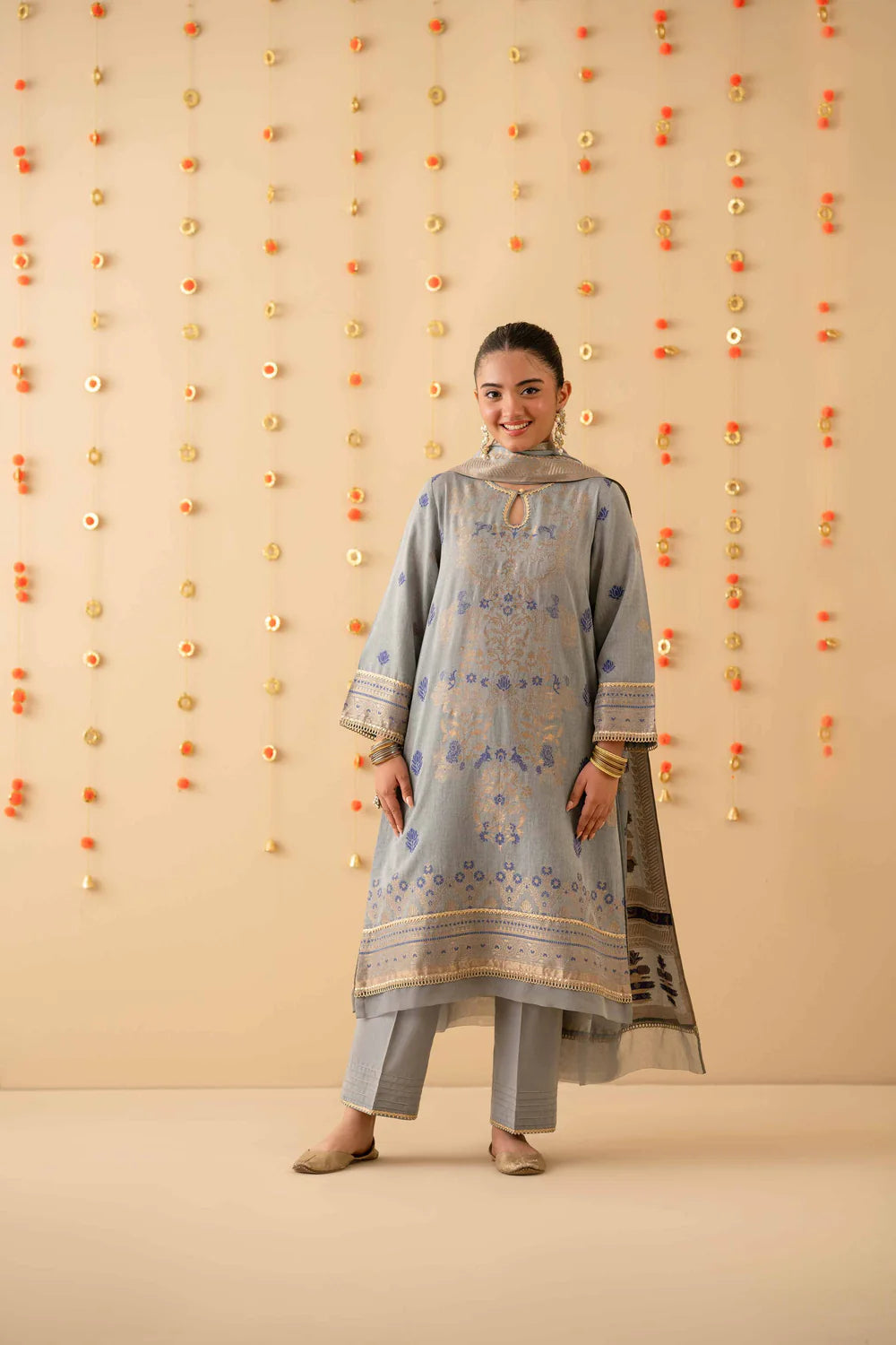 Grey lawn jacquard suit