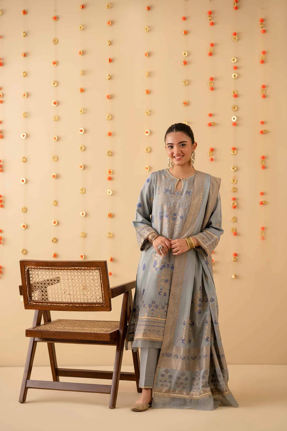 Grey lawn jacquard suit