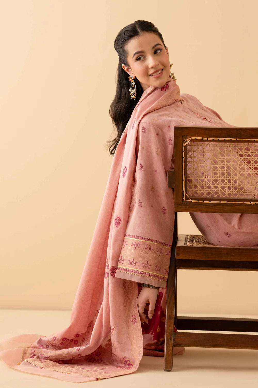 Peach Pink lawn jacquard suit