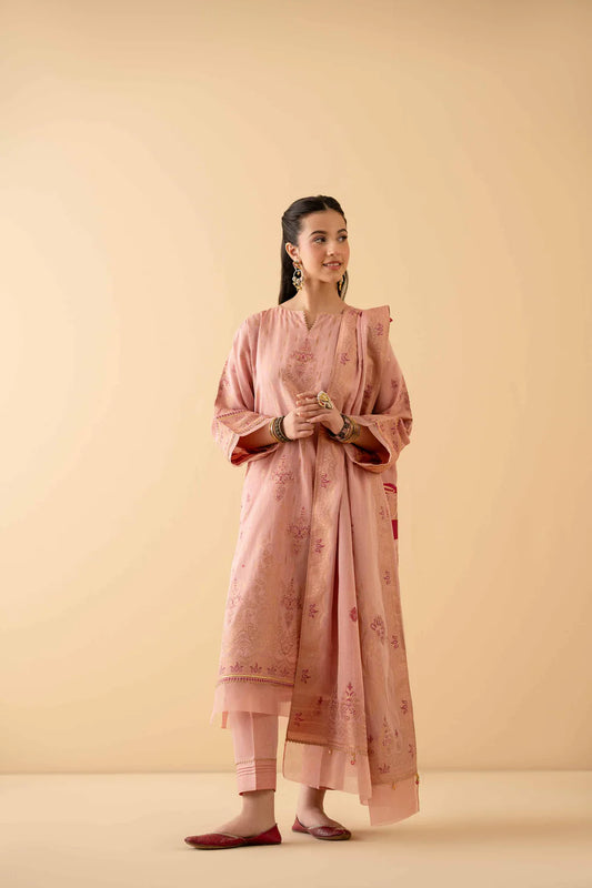 Peach Pink lawn jacquard suit