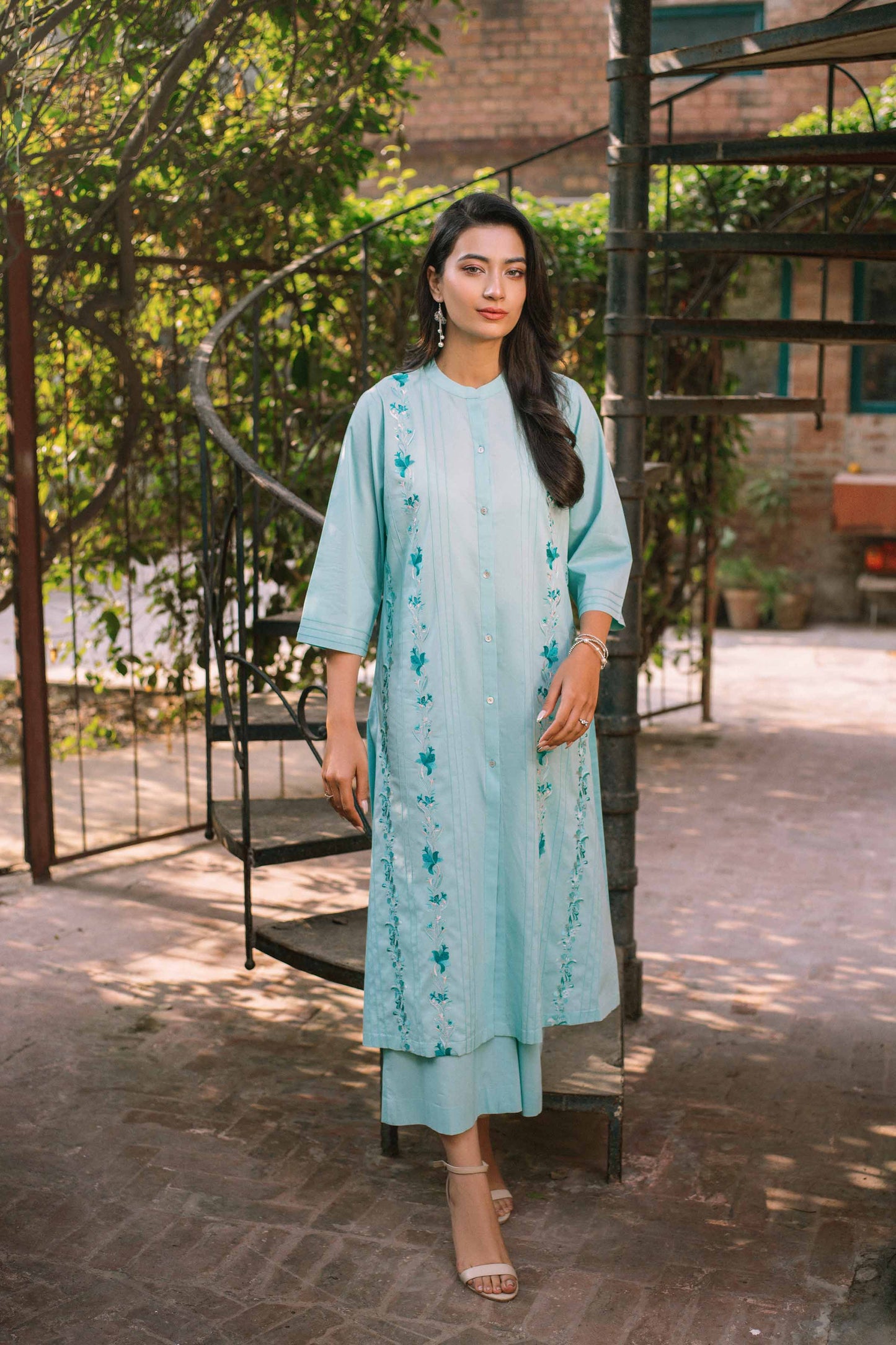 Ferozi embroidered cambric suit