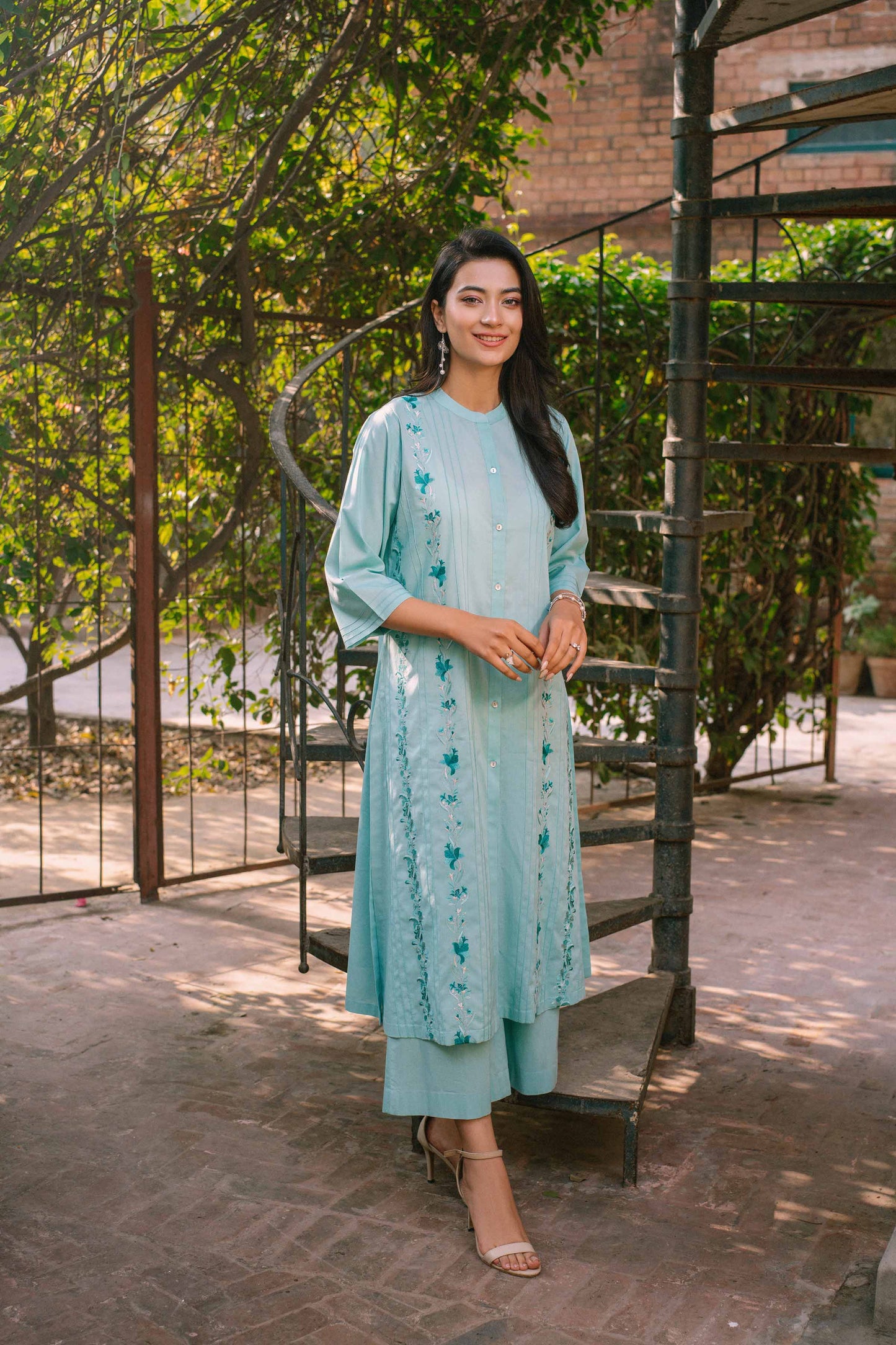 Ferozi embroidered cambric suit