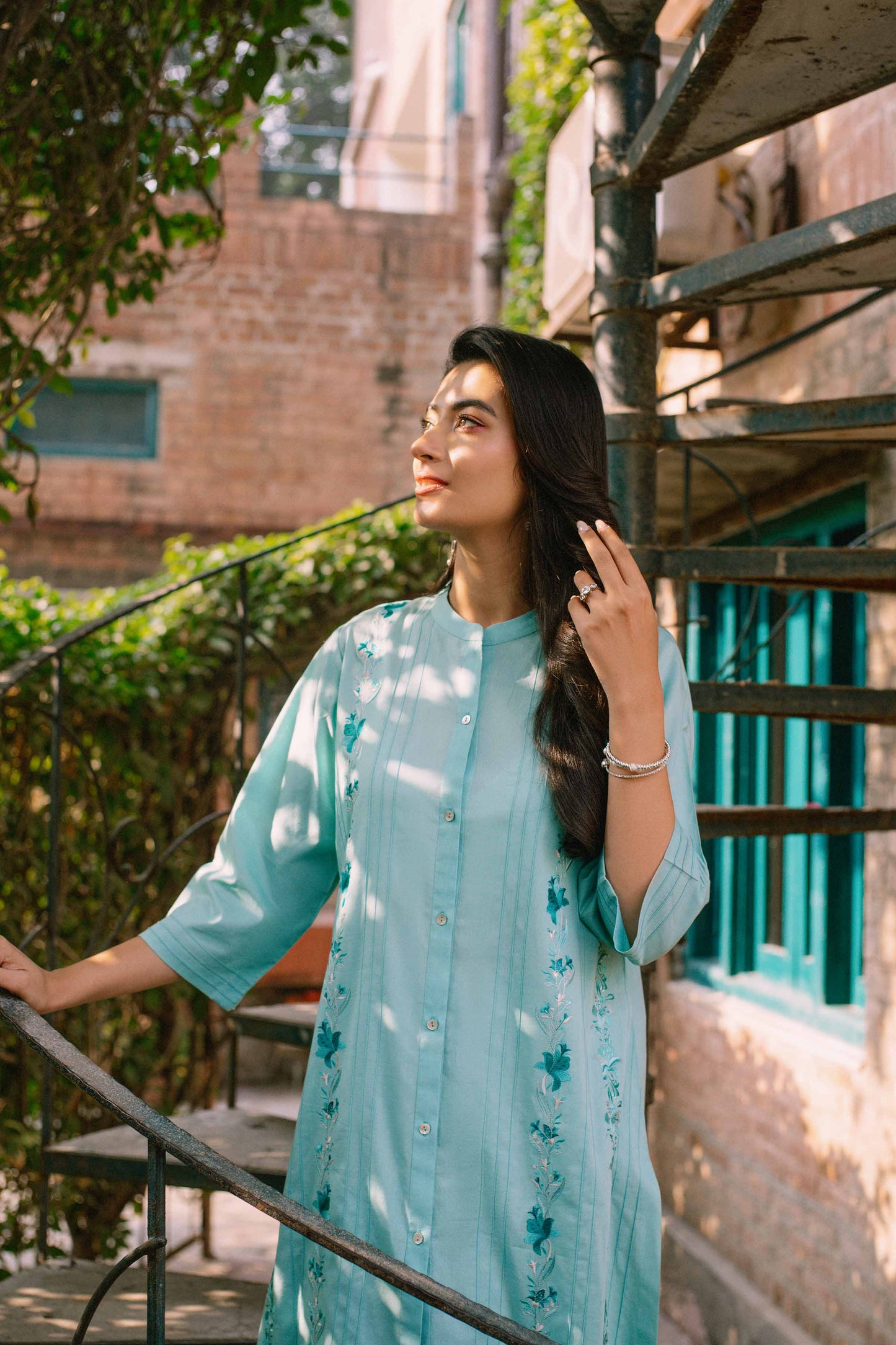 Ferozi embroidered cambric suit
