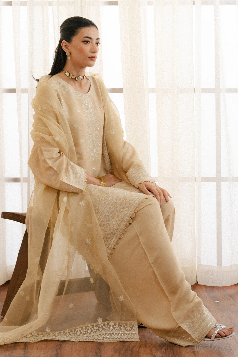 Embroidered Raw Silk Suit
