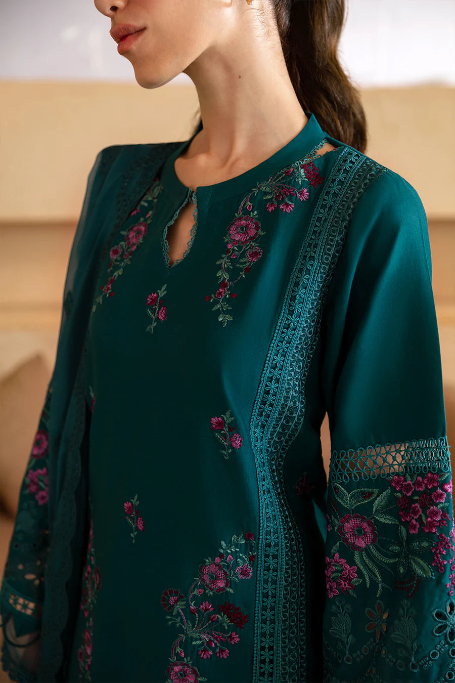 Teal Green Cambric Cotton Suit