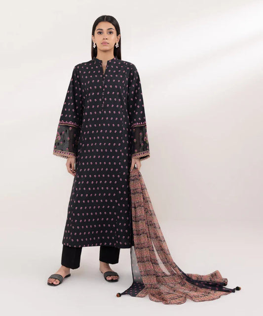 Embroidered Black Cambric Suit