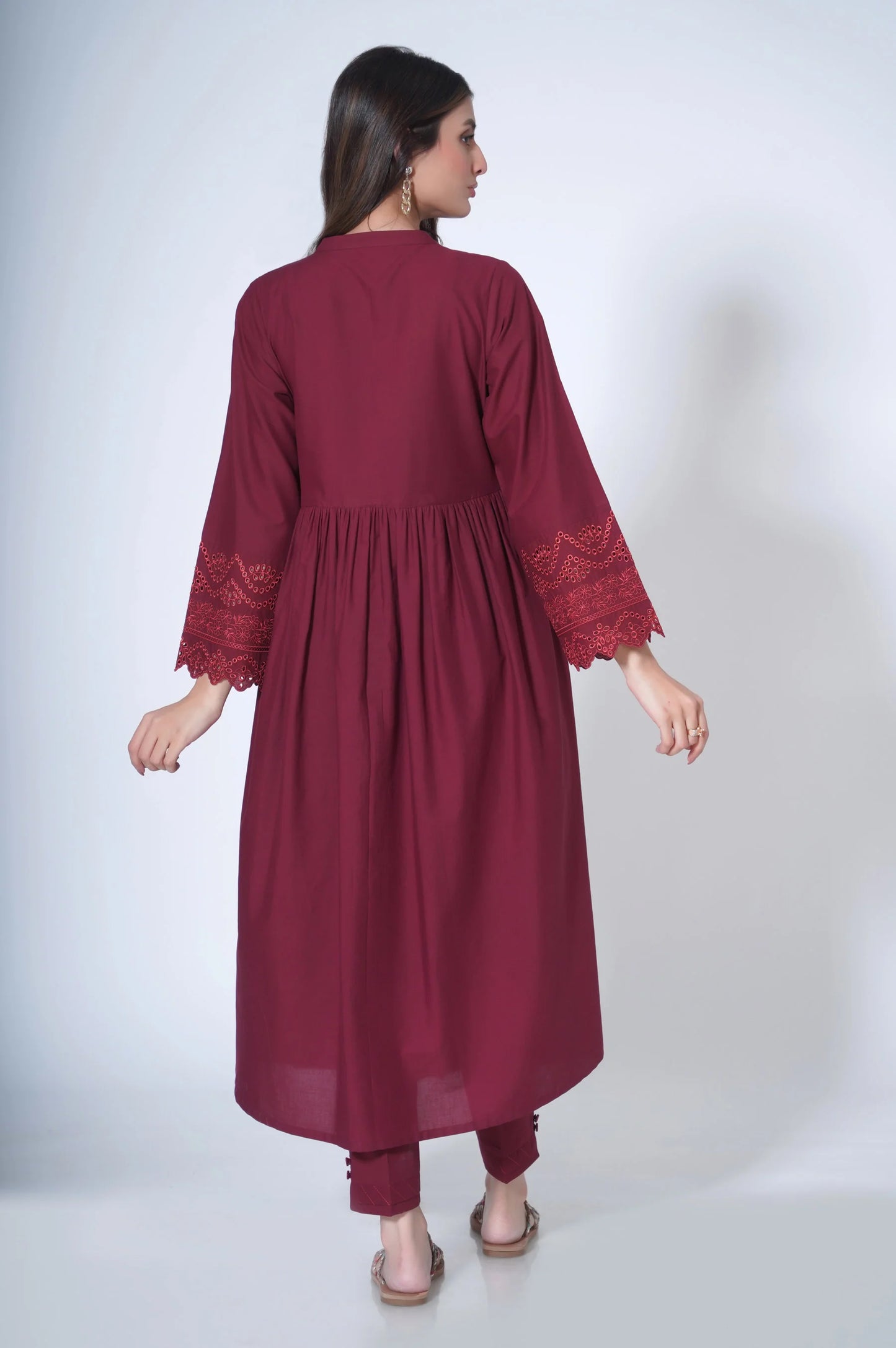 Maroon Embroidered Cambric Suit