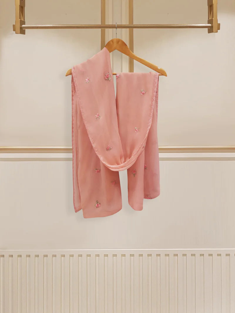 Tea Pink Heavily Embroidered Chiffon Suit