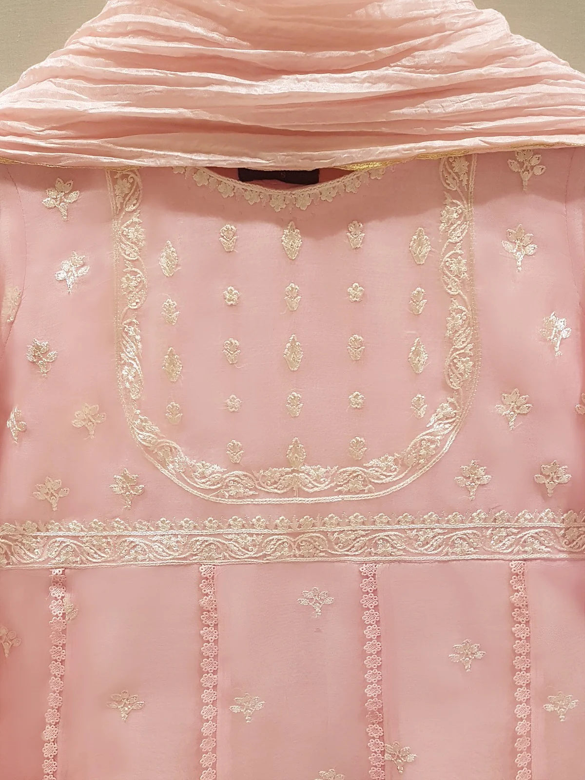 Pink Embroidered Organza Suit