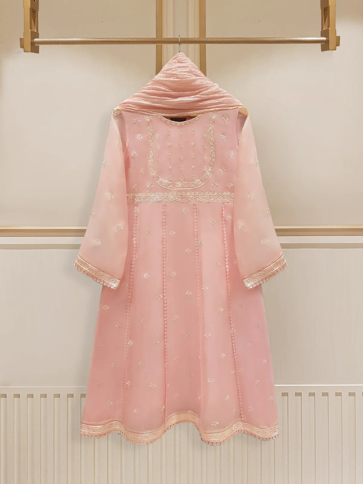 Pink Embroidered Organza Suit