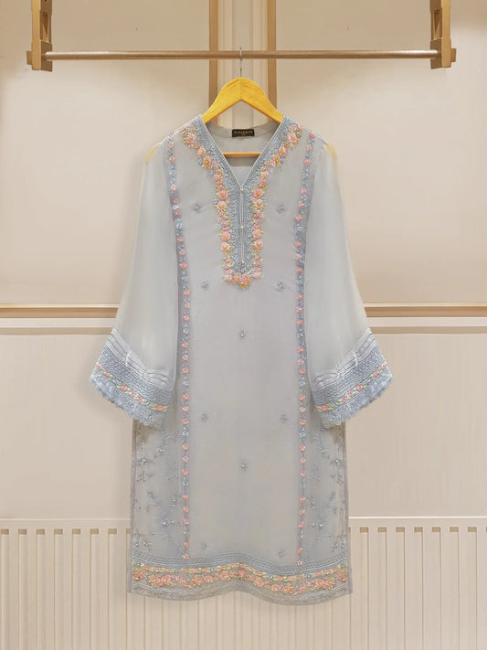 Blue Heavily Embroidered Chiffon Suit