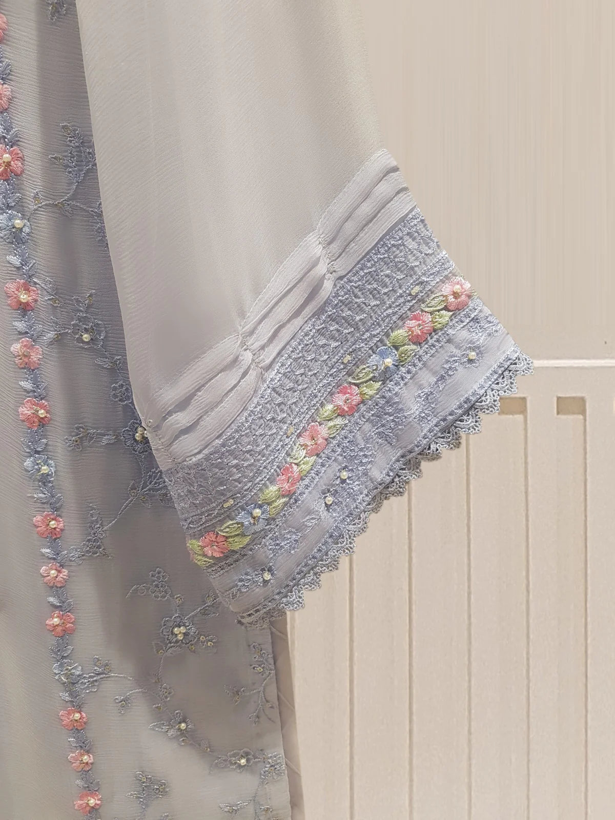 Blue Heavily Embroidered Chiffon Suit
