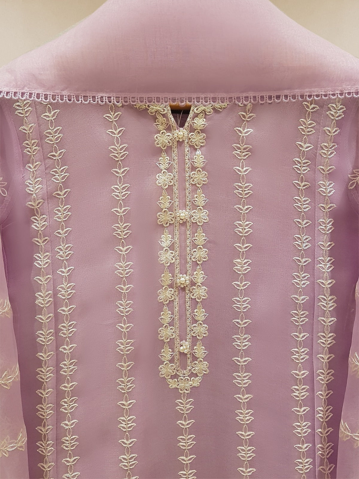 Lilac Heavily Embroidered Organza Suit