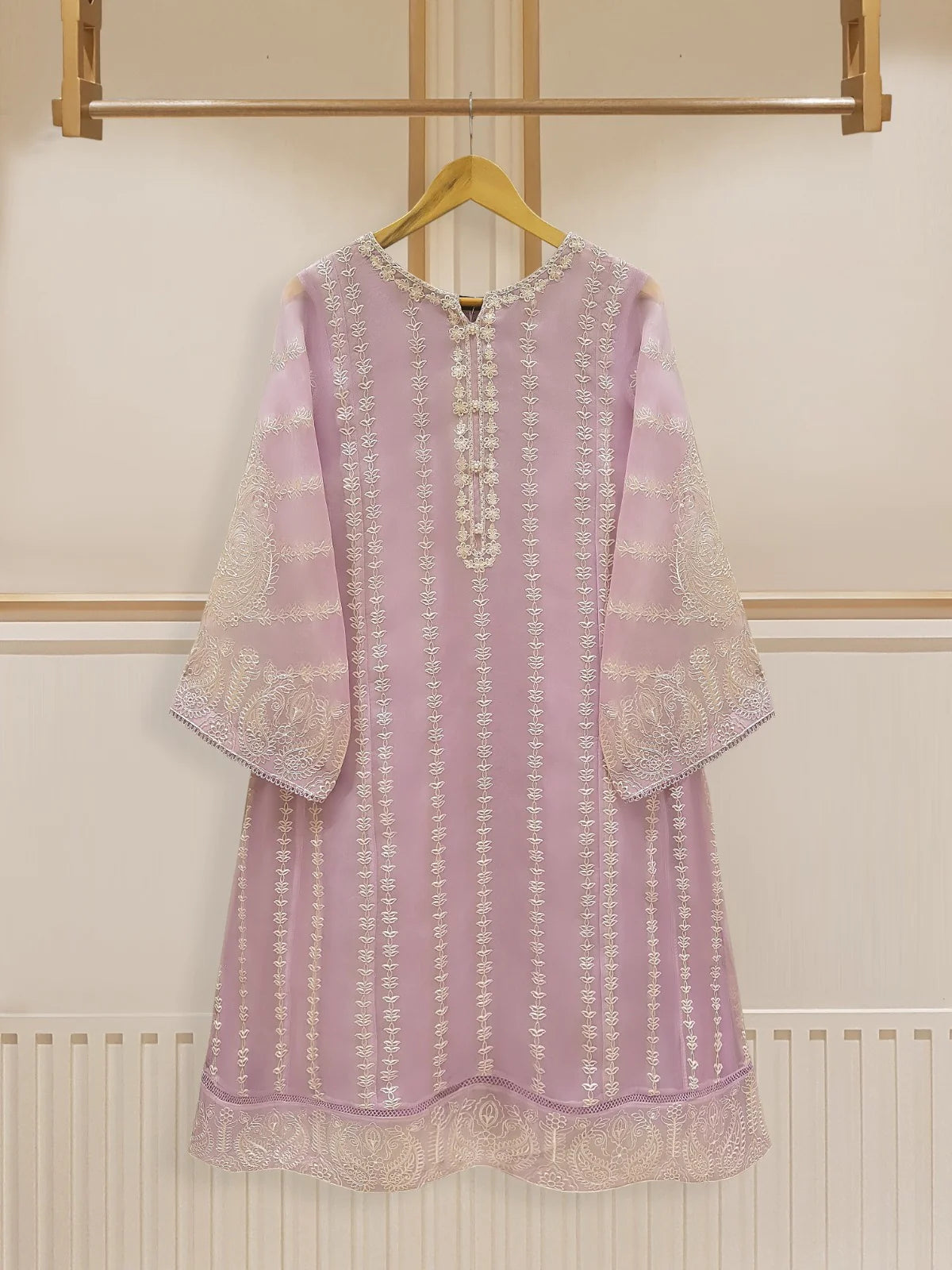 Lilac Heavily Embroidered Organza Suit