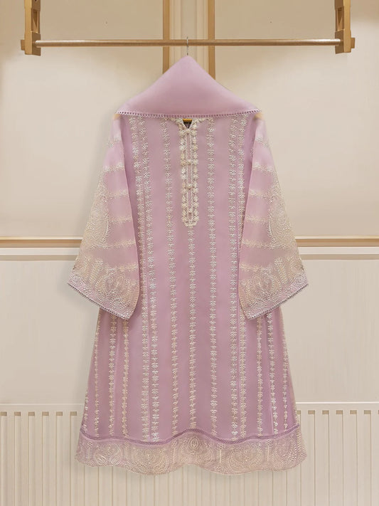 Lilac Heavily Embroidered Organza Suit