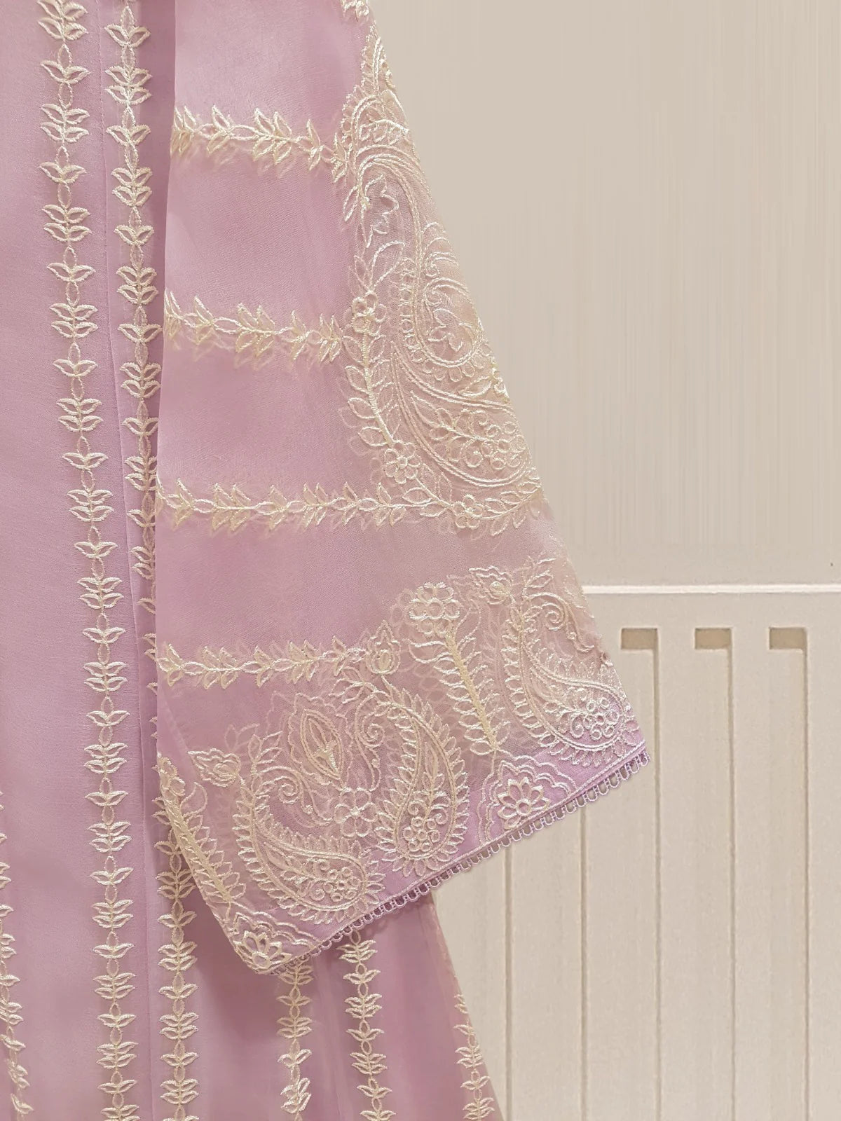 Lilac Heavily Embroidered Organza Suit