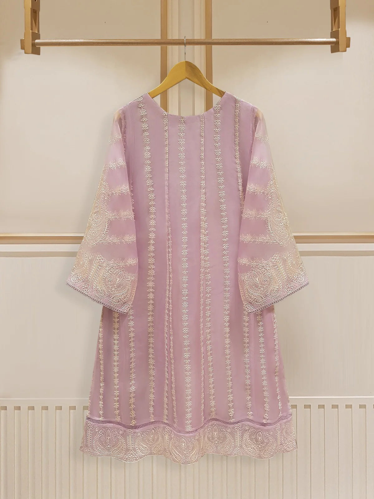 Lilac Heavily Embroidered Organza Suit