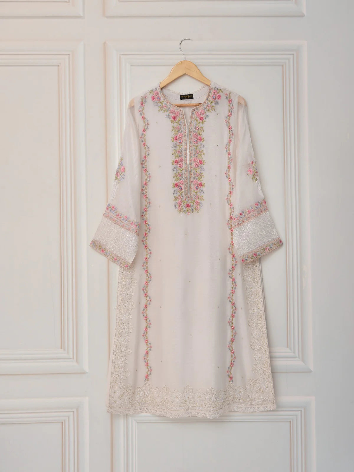 Off-White Heavily Embroidered Cotton Net Suit