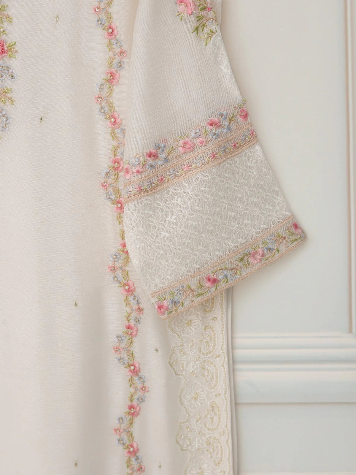 Off-White Heavily Embroidered Cotton Net Suit
