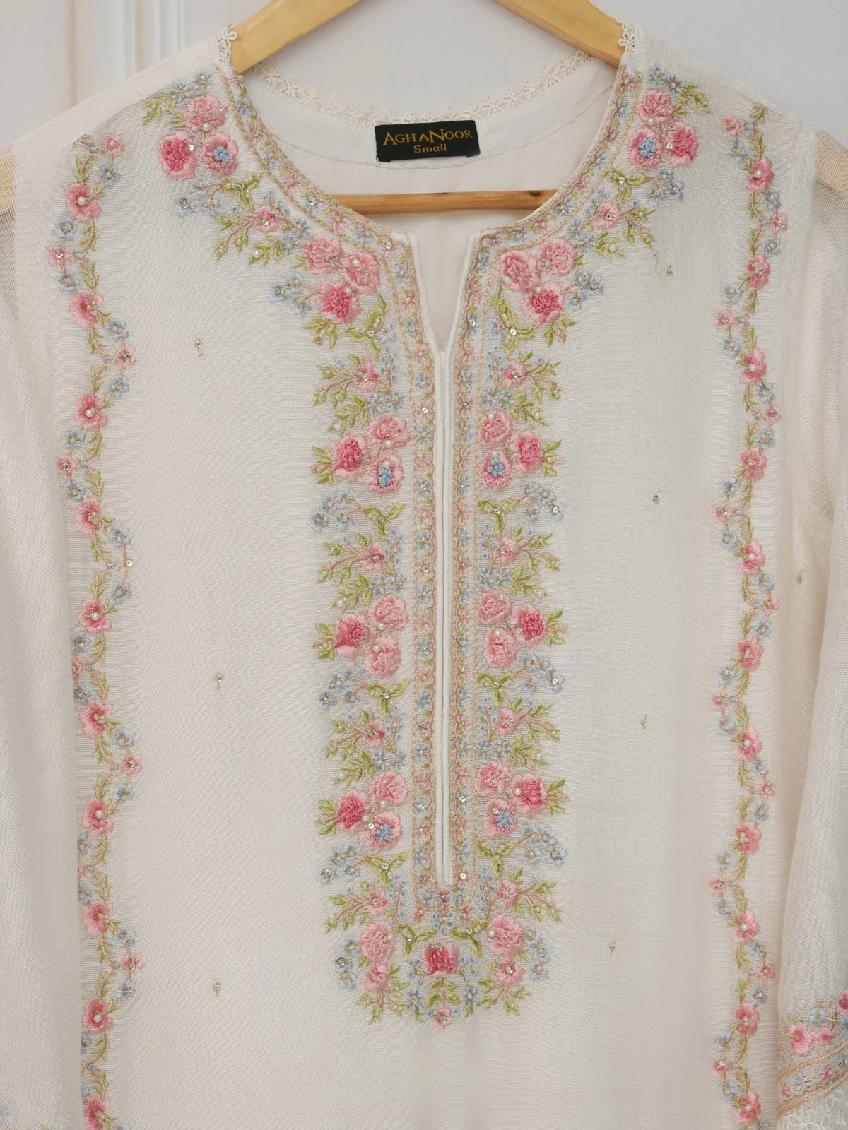 Off-White Heavily Embroidered Cotton Net Suit