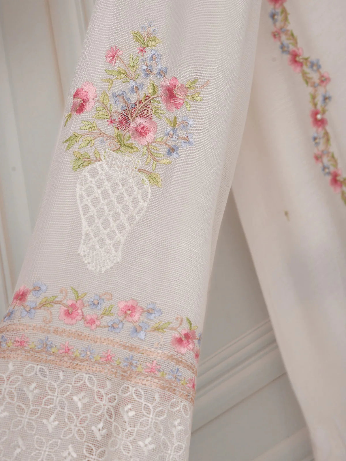Off-White Heavily Embroidered Cotton Net Suit
