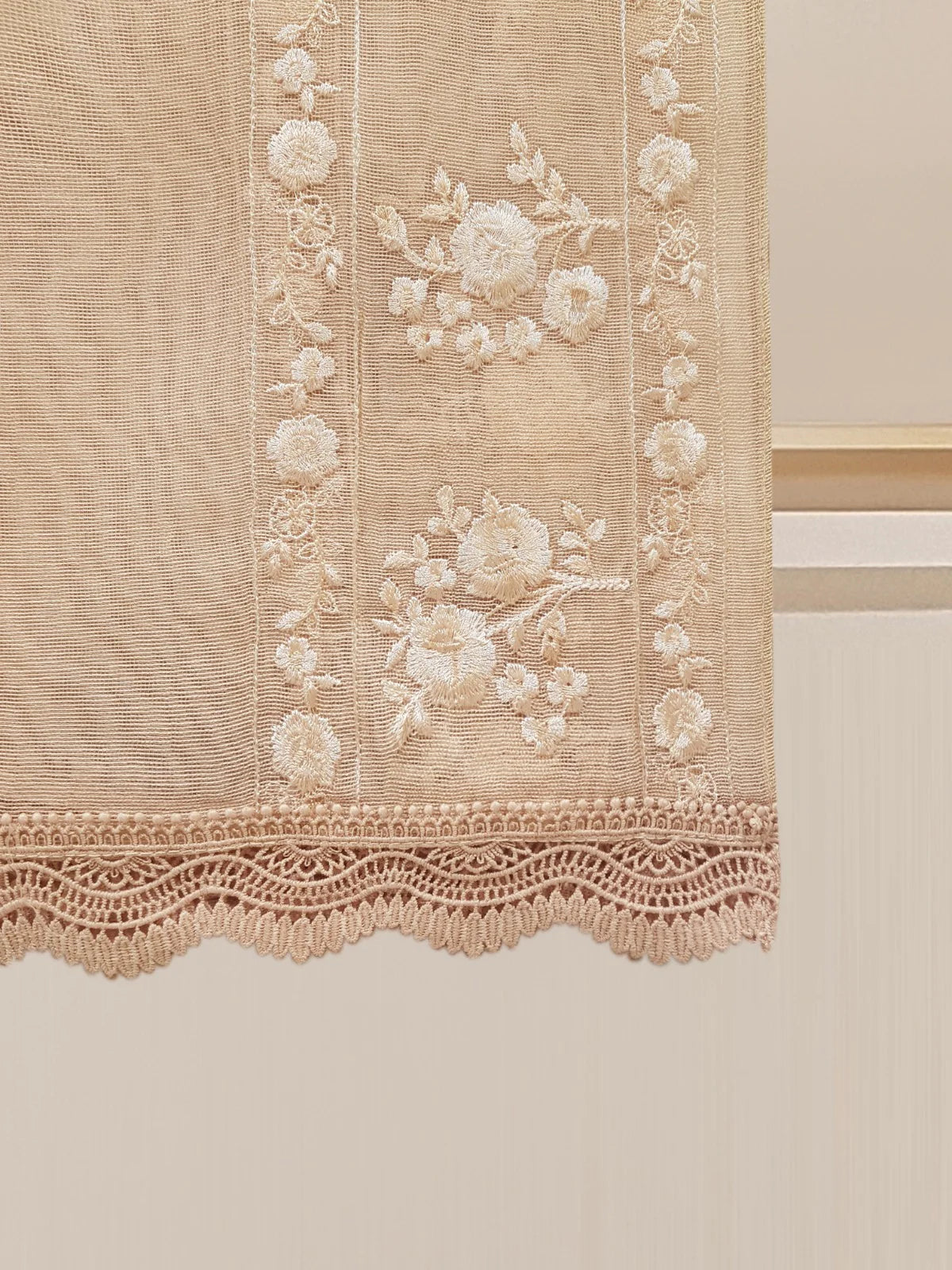 Beige Heavily Embroidered Cotton Net Suit