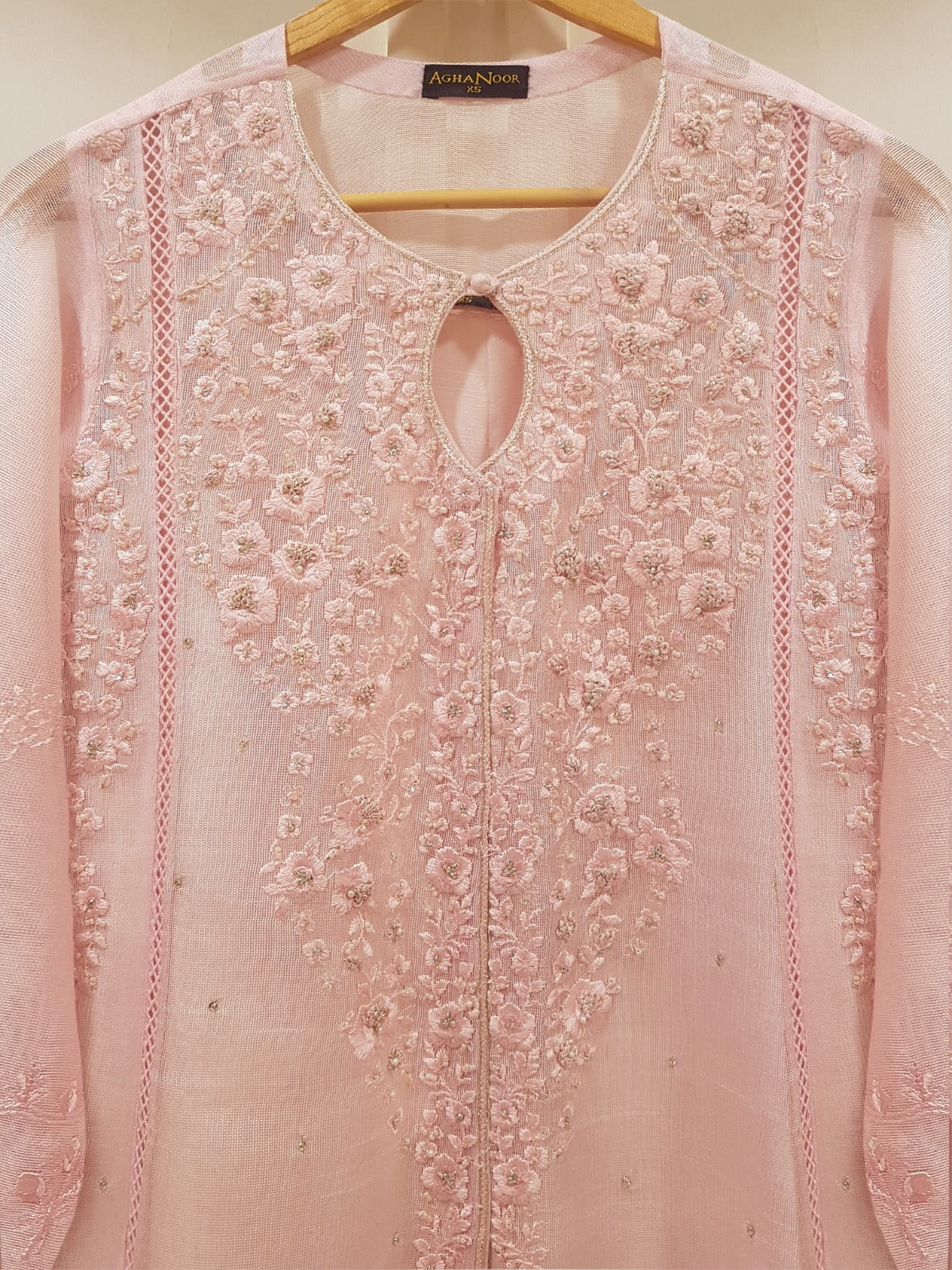 Pink Heavily Embroidered Cotton Net Suit