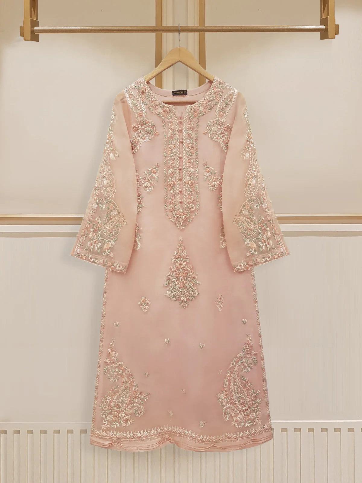 Pink Heavily Embroidered Organza Suit