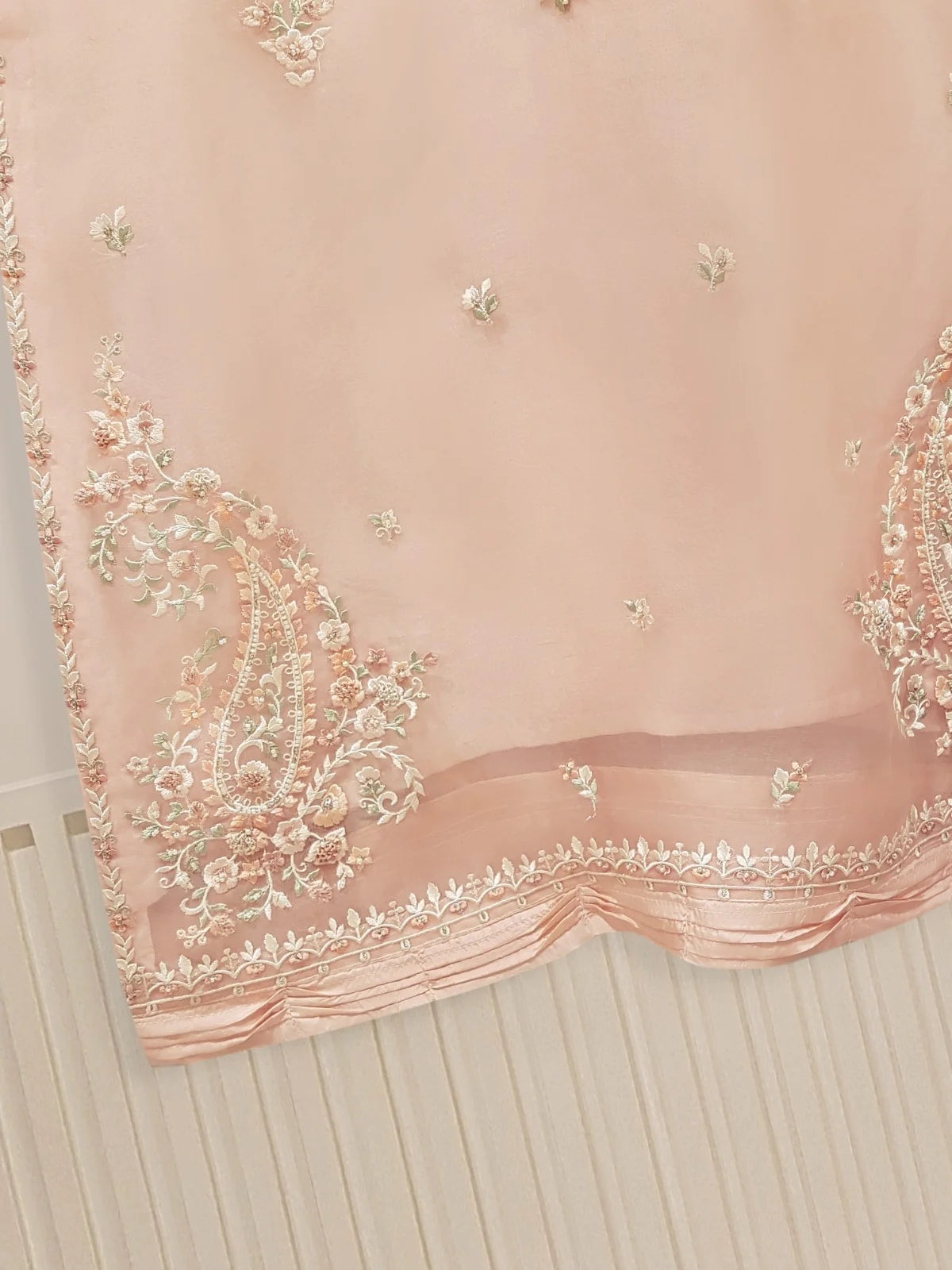 Pink Heavily Embroidered Organza Suit
