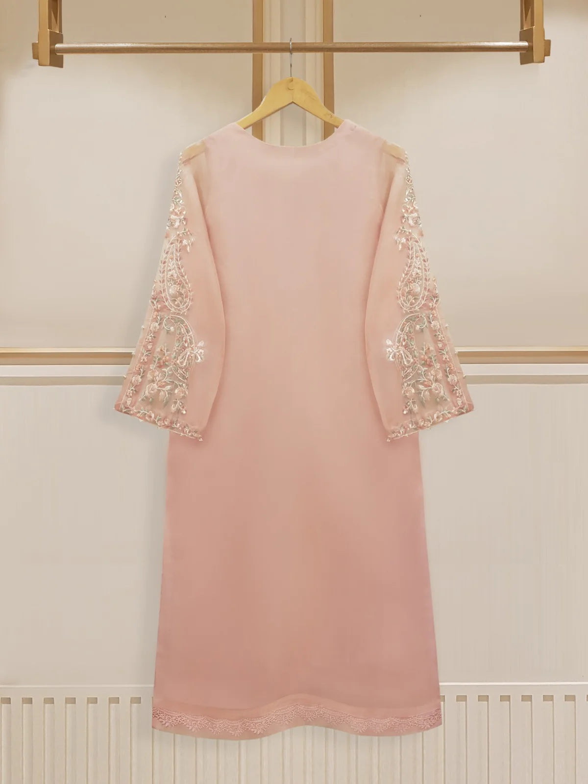 Pink Heavily Embroidered Organza Suit