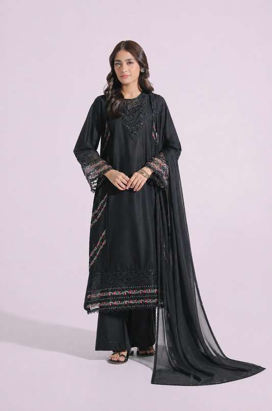 Black embroidered lawn suit