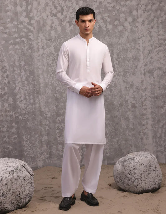 White Blended Shalwar Kameez