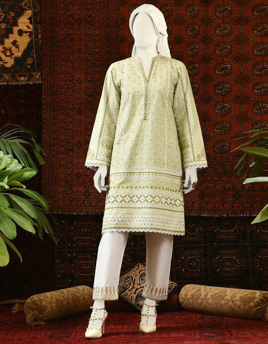 Green screen printed lawn shirt