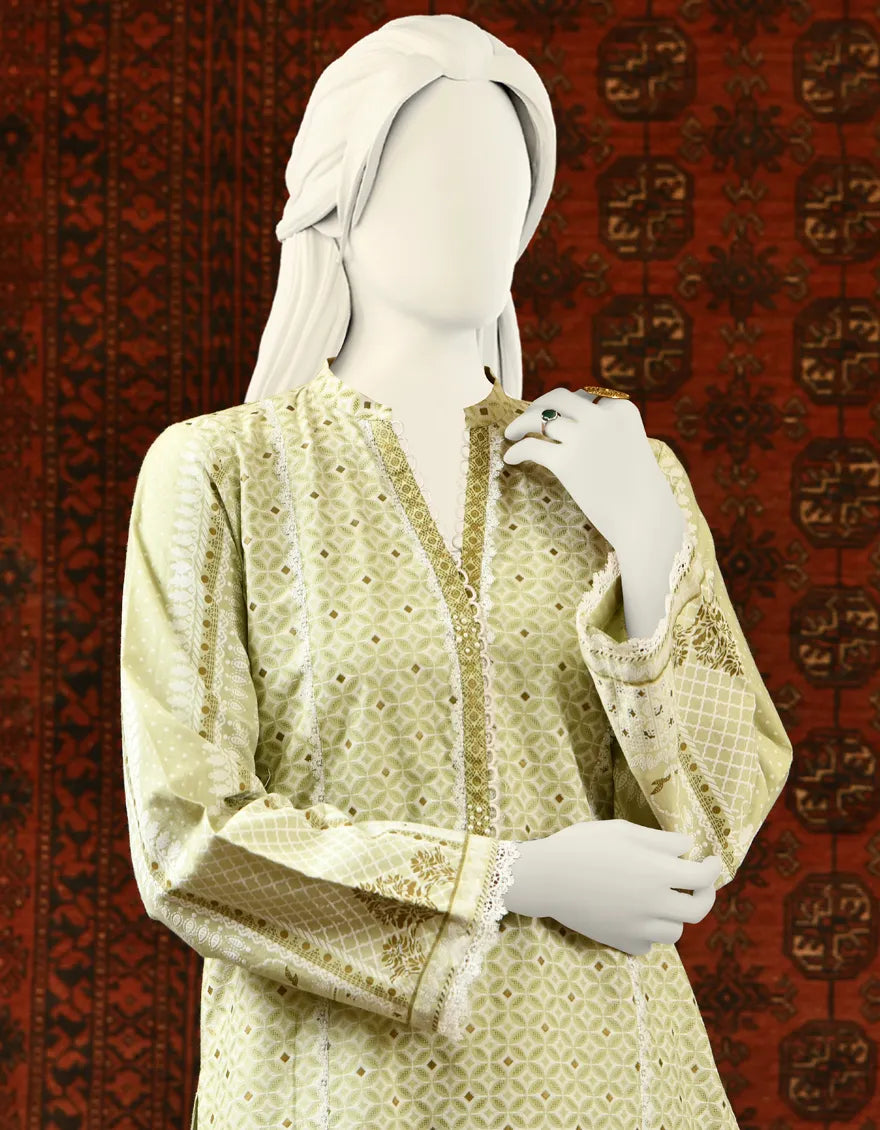 Green screen printed lawn shirt