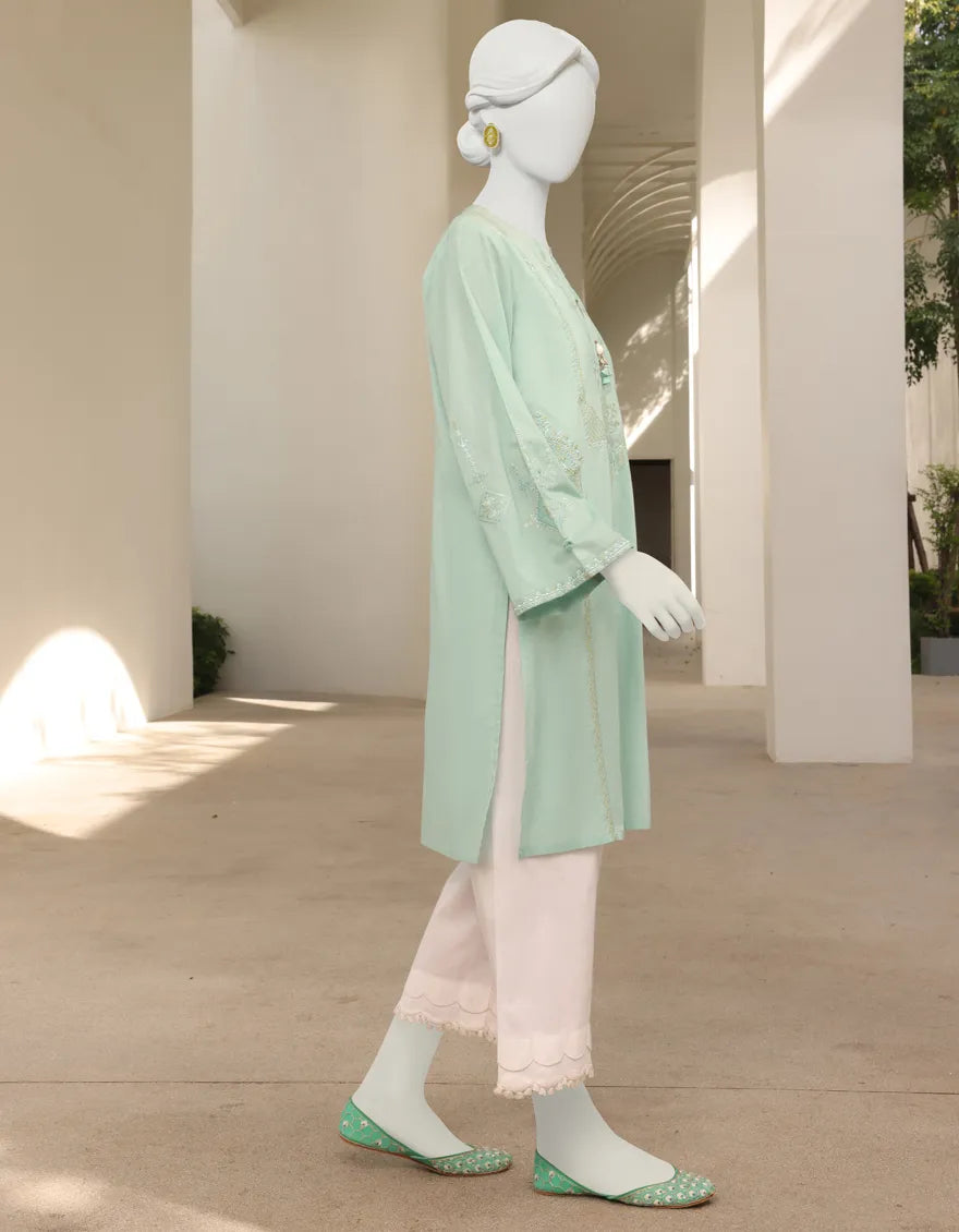 Mint embroidered lawn shirt