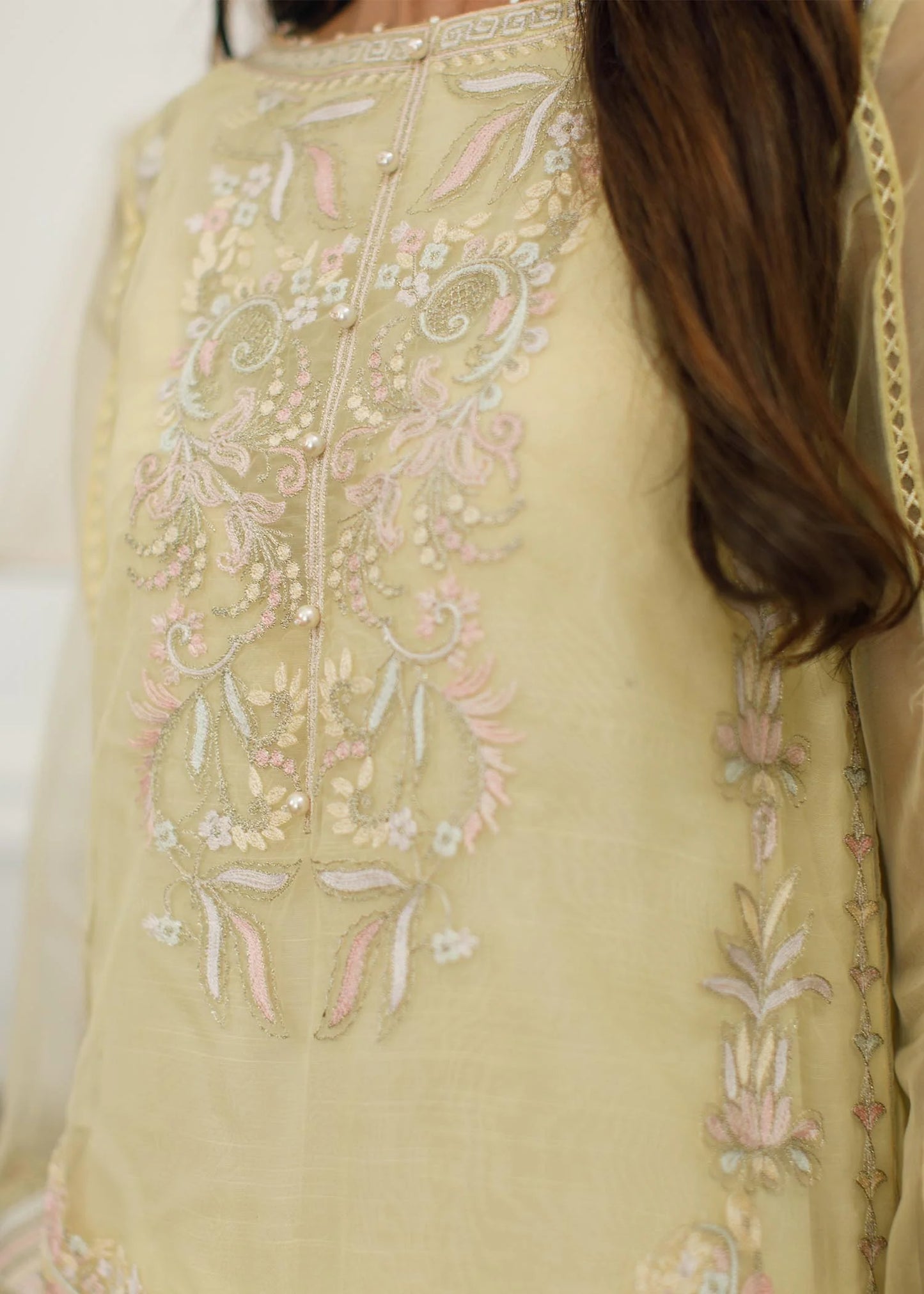 Yellow Embroidered Organza Suit