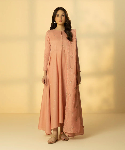 Tea Pink Embroidered Cotton Frock