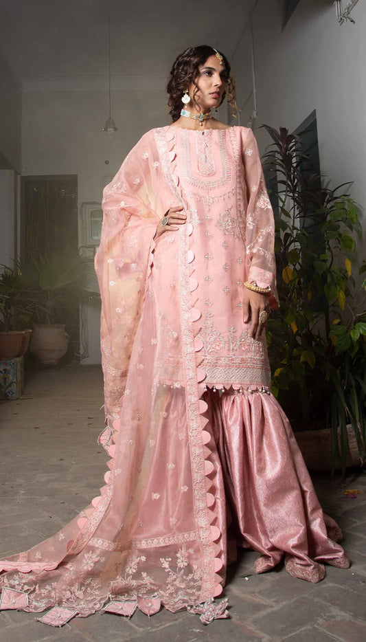 Pink Embroidered Shirt with Gharara