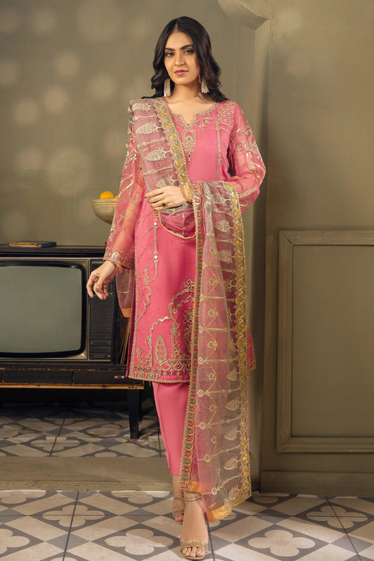 Rouge Pink Embroidered Organza Suit