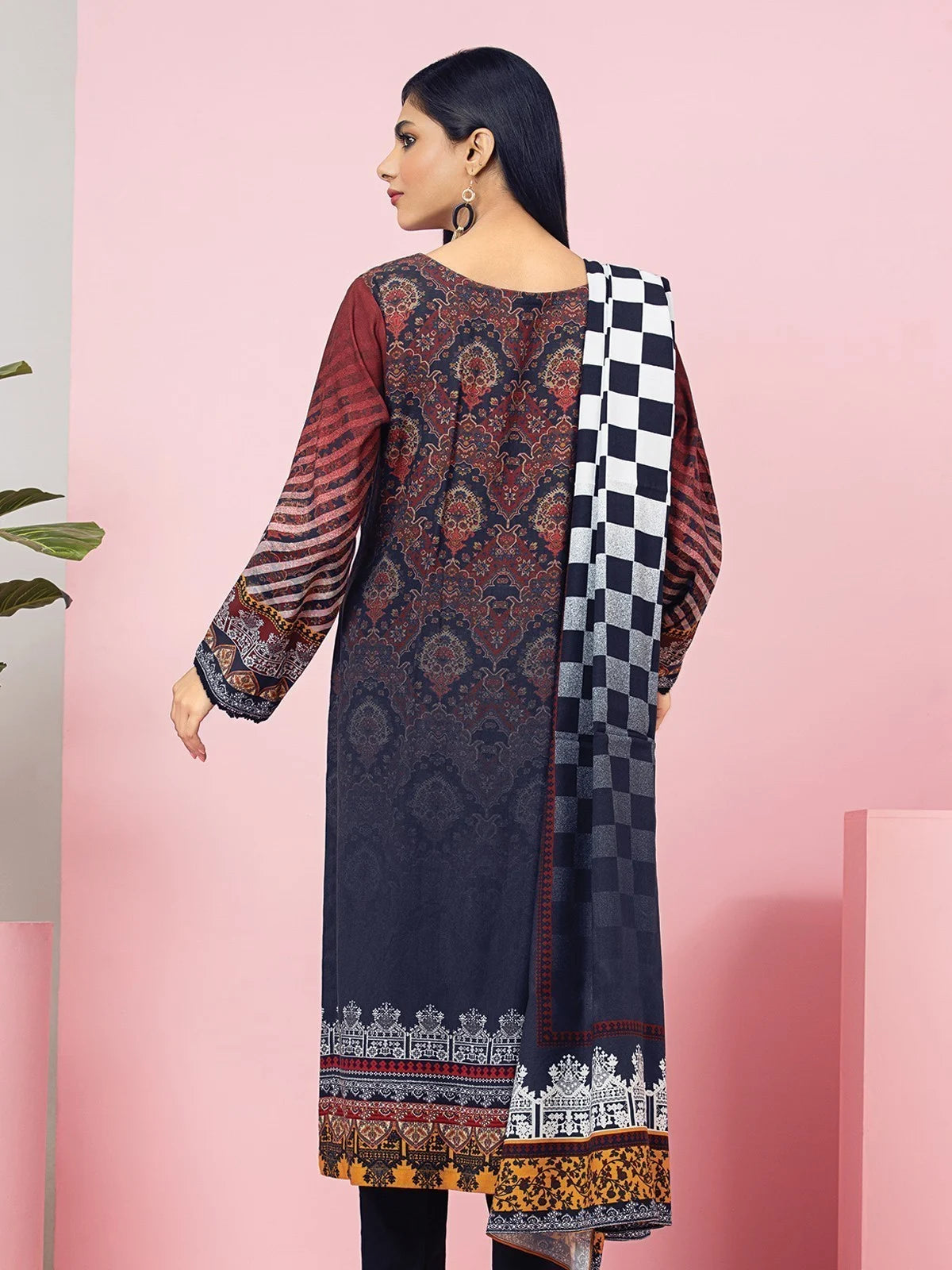 Dark Rust Printed Linen Suit