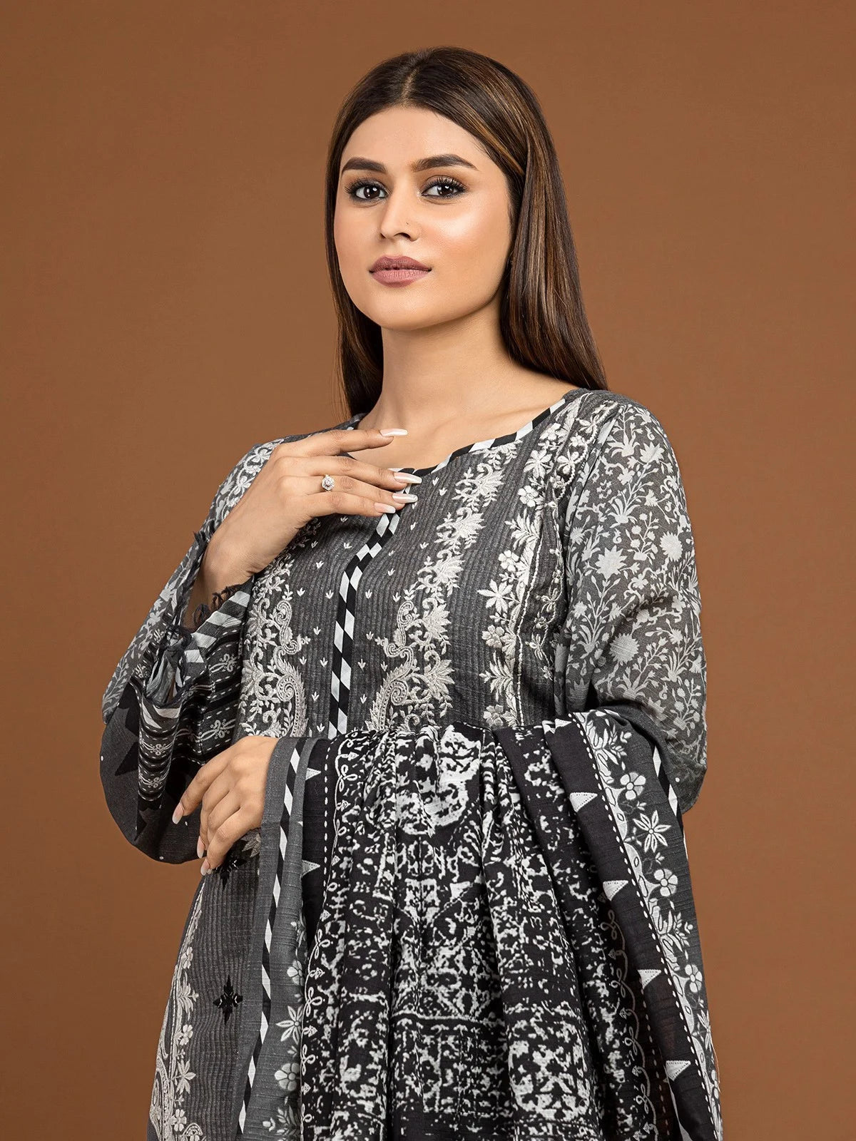 Grey Embroidered Khaddar Suit