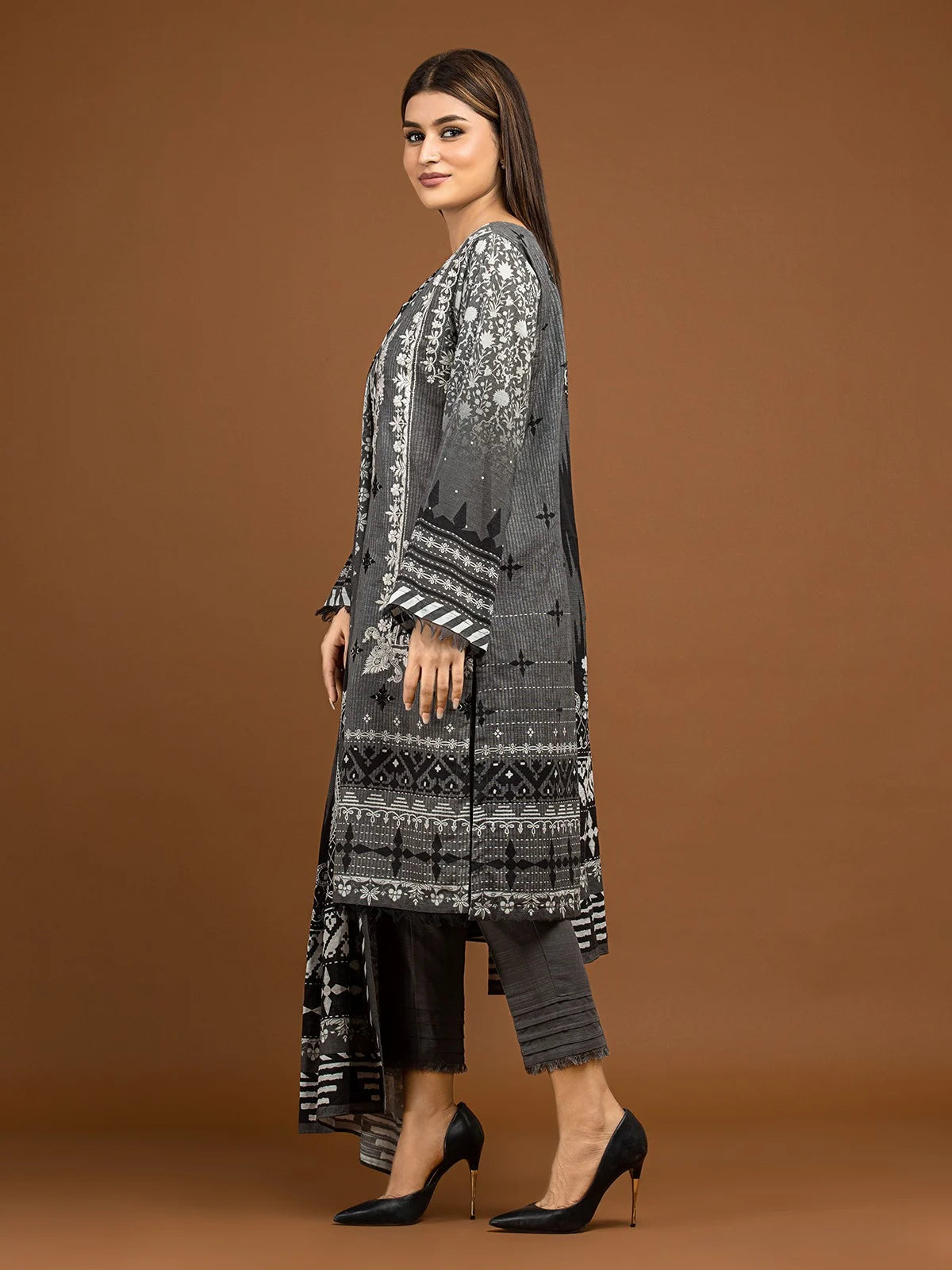 Grey Embroidered Khaddar Suit