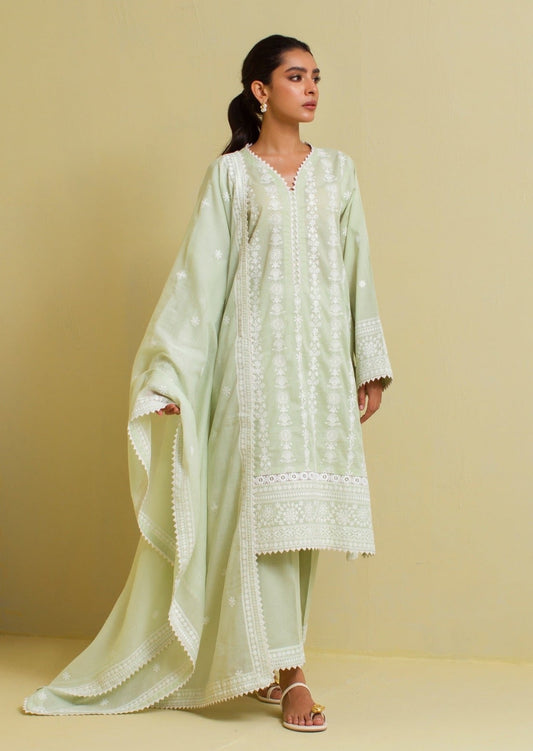Green Embroidered Cotton Suit